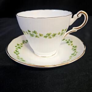 Regency English Bone China Tea Cup and Saucer with Clovers Made in England